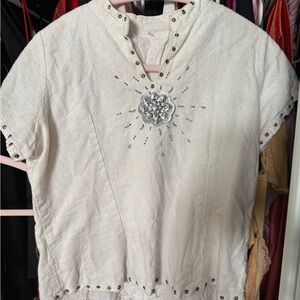 Embellished Boho White Top